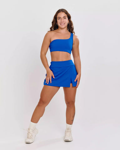 Conjunto Azul Top Ombro único + Short Saia